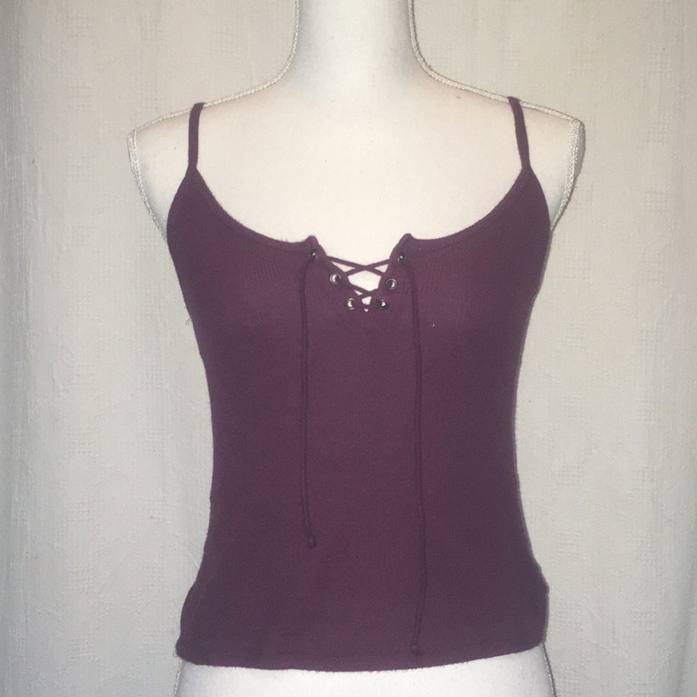 Purple tie up front tank top